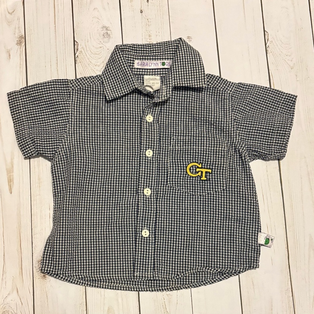 White and Blue Button Down Shirt with Gingham Pattern